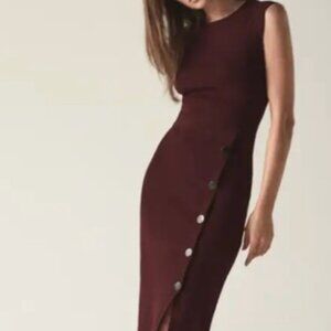 Reiss Sasha Button Detail Stretch Knit Midi Dress | Size M
